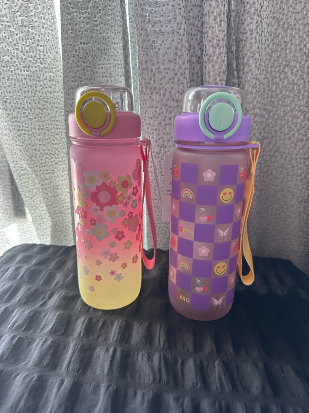Claire's Pink & Purple Floral and Checker Water Bottles